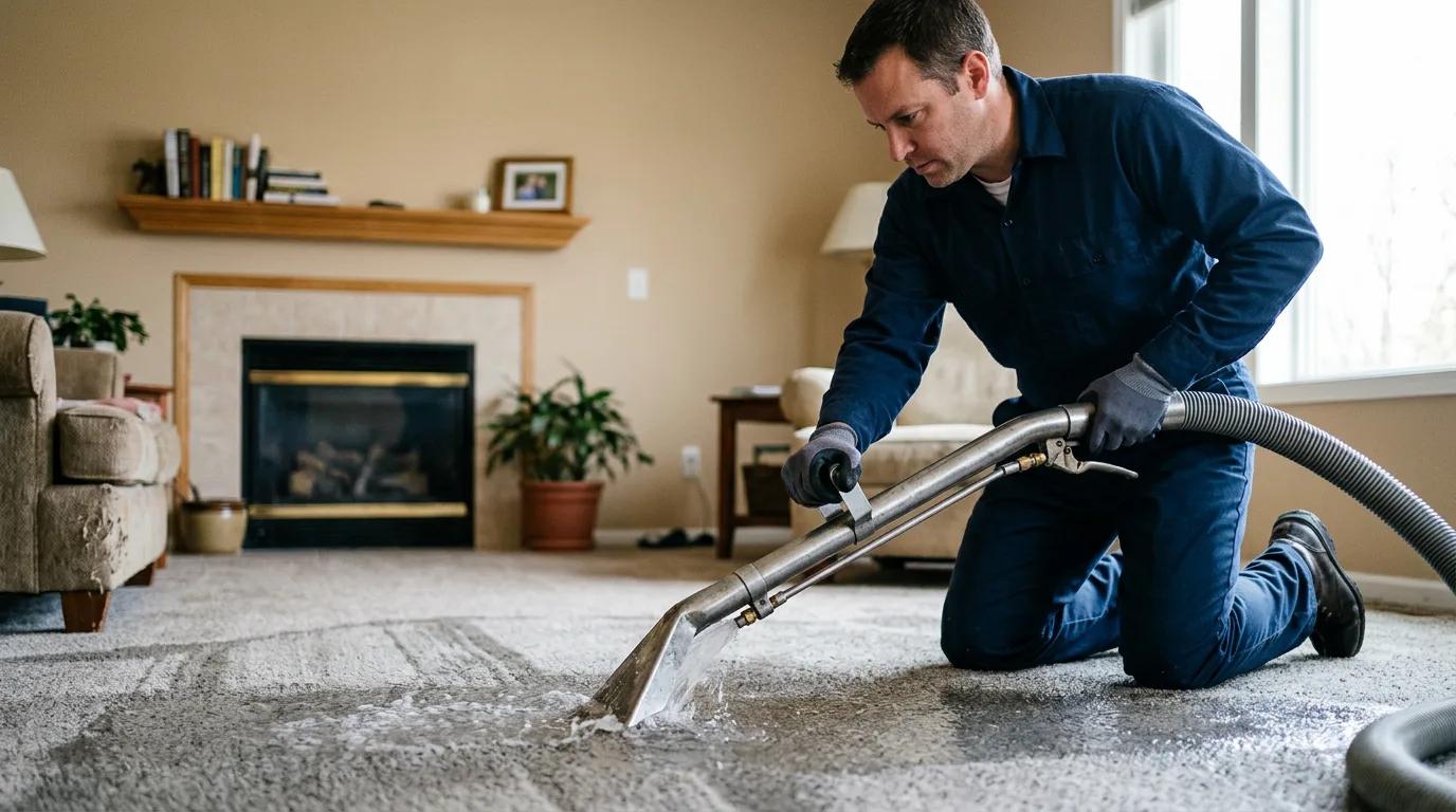 Water damage restoration technician working near Clyde, KS